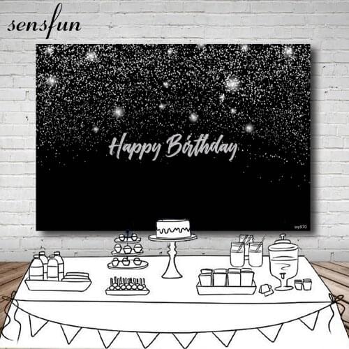 Sensfun Photography Background Black Silver Glitter Happy Birthday Party Backdrop Photo Studio 7x5FT Custom Vinyl Polyester