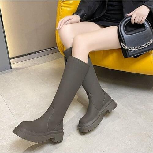 New Womens High Boots Knee-high PU Leather Boots Platform High Heels For Womens Shoes 2021 Autumn Winter Zip Boots Botas Mujer