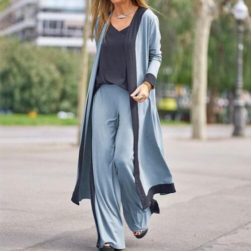 Casual Women Long Cardigan & Sling Tops & Loose Pants Sets Elegant Patchwork Lady Outfits Suits Fashion Femme 3Pc Sets Steetwear