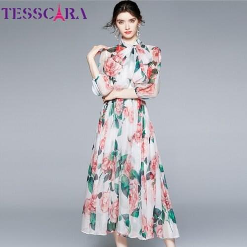 TESSCARA Women Summer Elegant Floral Dress Festa High Quality Long Wedding Party Robe Femme Vintage Designer Chiffon Vestidos