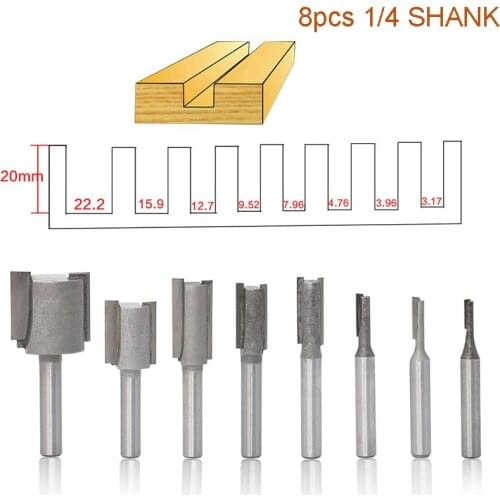 8pcs 1/4 inch Shank Straight Woodworking Router Bit Set Carpenter Milling Cutter Woodwork Tool