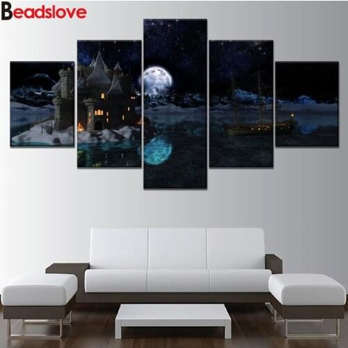 5d DIY diamond painting Fantasy Castle And Ship Moon landscape diamond embroidery cross stitch mosaic rhinestones painting decor