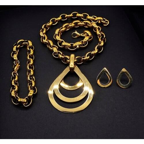 AMUMIU Fashion Water Drop Gold Jewelry Sets Stainless Steel Pendant Necklace Bracelet Earrings for Women HZJS168