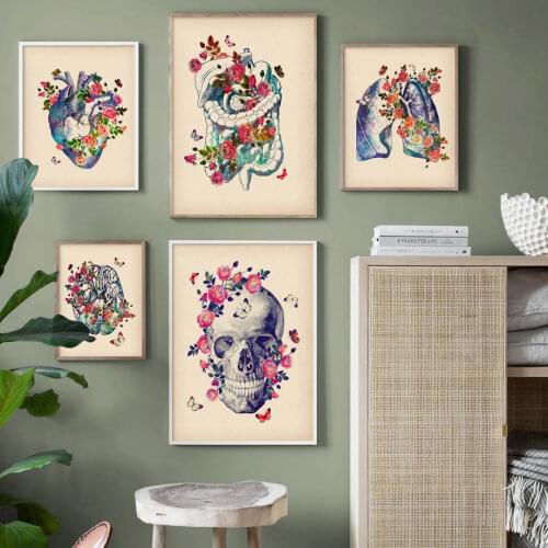 Anatomy Medical Wall Art Print Canvas Painting Skull Brain Heart Lungs Rib Nordic Vintage Poster Decor Pictures For Living Room