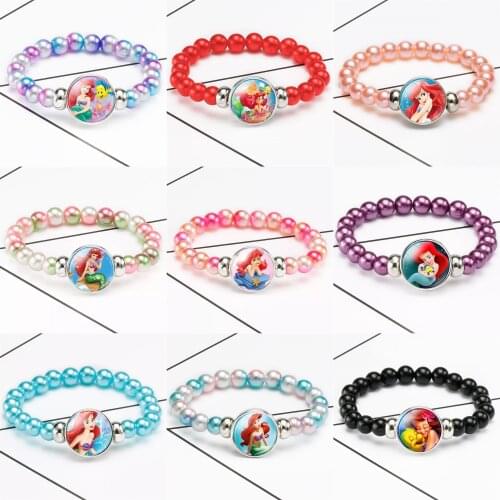 NEW Disney Mermaid Princess Bracelets Fashion Rainbow Frozen 2 Cute Girl Makeup Toys Children Kids Cartoon Bracelet Beaded Chain
