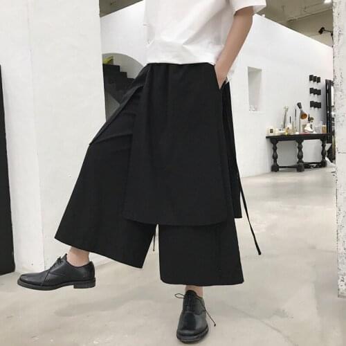 Men summer cotton linen hip hop harem pants ribbons gothic style wide leg pants man vintage casual culottes punk joggers
