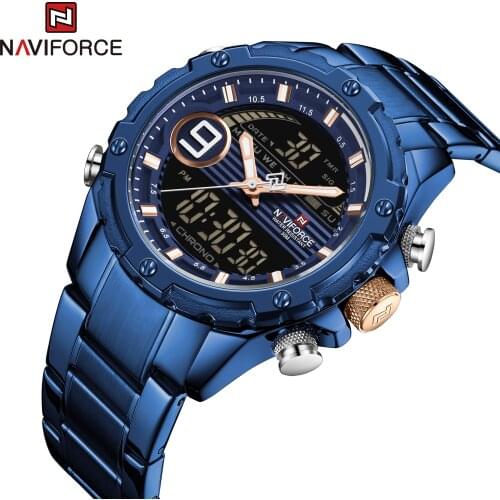 NAVIFORCE Men Watch Chronograph Sport Watches Clock Dual Display Quartz 2020 Analog Digital 3ATM Waterproof Wristwatch Black New