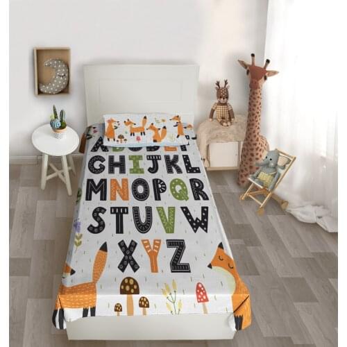 Çocuk odası yatak örtüsü alfabe mantar ceylan harf eğitici yatak örtüsü