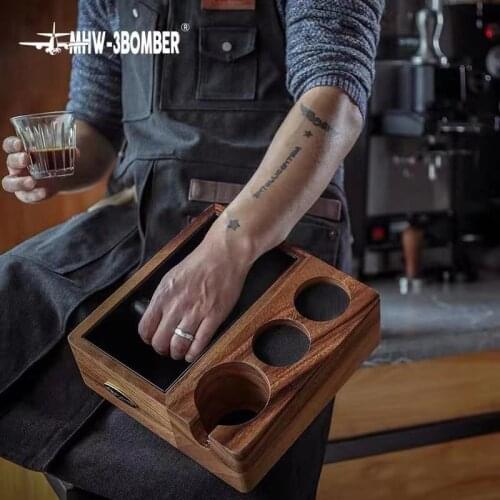 Wood Coffee Filter Tamper Holder Espresso Tamper Mat Stand Cafe Tools Knock Box Slag Box Coffee Accessories for Barista