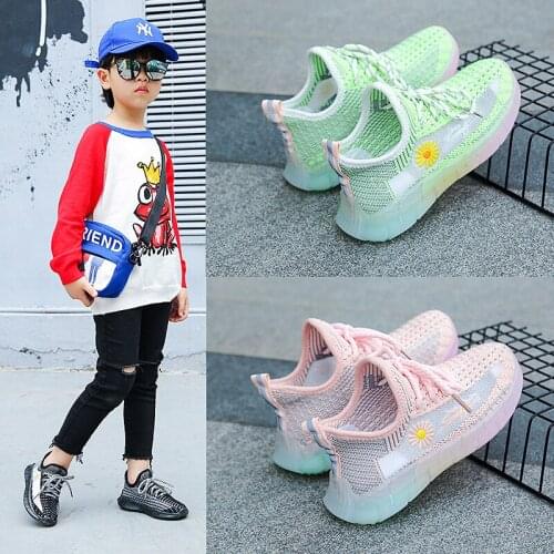 Children Sports Shoes Fashion Breathable Net Kids Boys Running Shoes Girls Anti-Slippery Rainbow Bottom Sneakers 4-12 Years Old