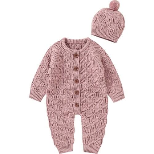 Baby Rompers Newborn Autumn Winter Knitted 2pcs Clothes Sets Infant Boys Girls Jumpsuits Hats Outfit Casual Outwear Kids Costume