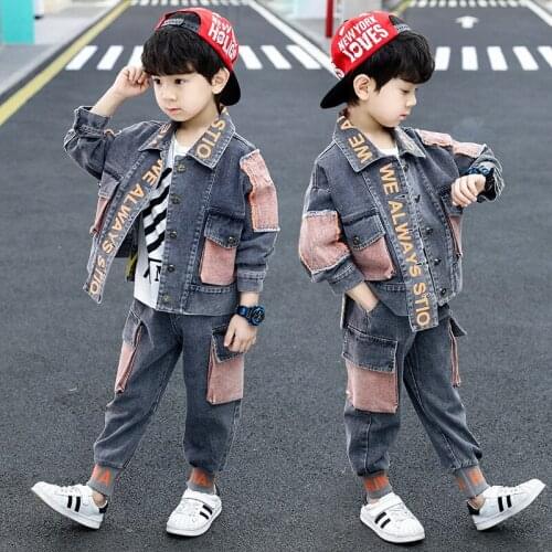 Jean Spring Summer Childrens Clothes Baby Boys Coat + Pants 2pcs/Set Kids School Beach Outdoor Teenage Clothing High Quality
