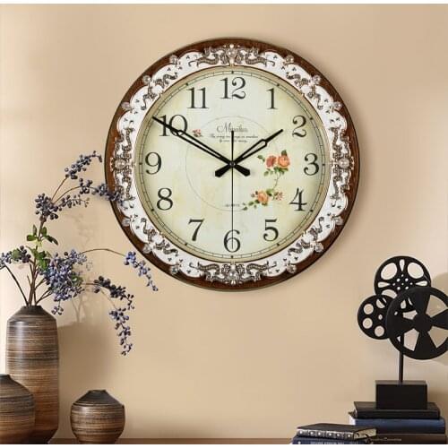 European Pastoral Living Room Mute Wall Clock European Fashion Antique Quartz Watch Clock Modern Minimalist Creative Wall Clocks