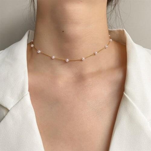 FNIO New Beads Womens Neck Chain Kpop Pearl Choker Necklace Gold Color Goth Chocker Jewelry On The Neck Pendant 2021 Collar