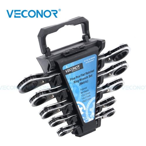 5Pcs A Set of Multitools Ratchet Wrench Spanner Kit Flat Reversible Head 72T Ratcheting Hand Tools