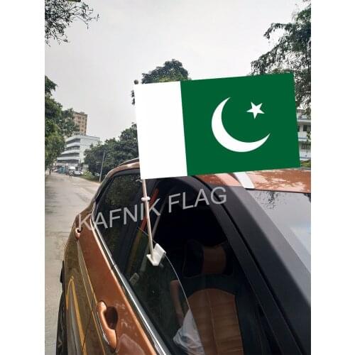 KAFNIK,30*45CM Pakistan Window Car Flags and Banners Countries World Custom Flags with 43/52cm flagpole for car decoration