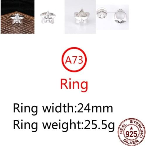 A73 s925 sterling silver ring personality punk style five-pointed star shape wide-edge domineering retro gifts for friends