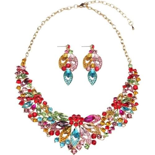 Fashion Crystal Jewelry Set Rhinestone Necklace Earring For Women Bridal Wedding Party Costume Accessories Jewellery Statement