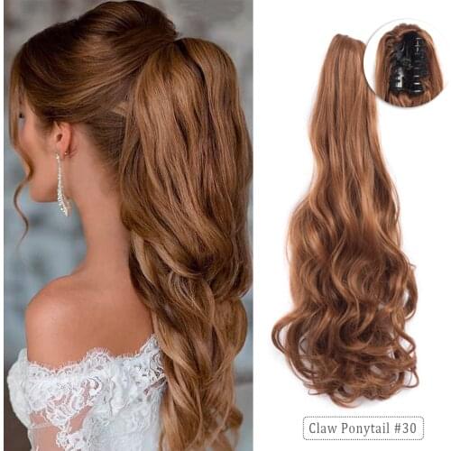 Ponytail Extensions Claw Clip Drawstring False Pigtail 22 Inch Synthetic Curly Wavy False Tail Hairpiece Pony Attached For Women