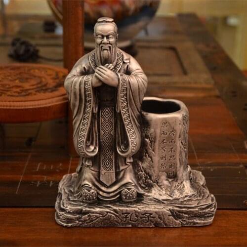Creative Chinese Style Retro Confucius Pen Holder Desk Ornaments Birthday Gifts