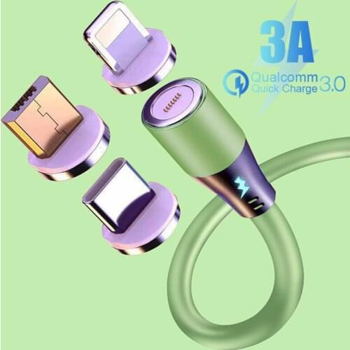 LED Micro USB Type C Magnetic Cable Quick Charger 3.0 Smart Phone Data Tran Wire For iPhone 12 11 Pro Max Xiaomi 11 Huawei P40