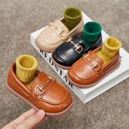 2021 Spring And Autumn Single Shoes For Toddler Boys And Girls Baby Fashion Brown Metal Shackle Children Casual Leather Shoes