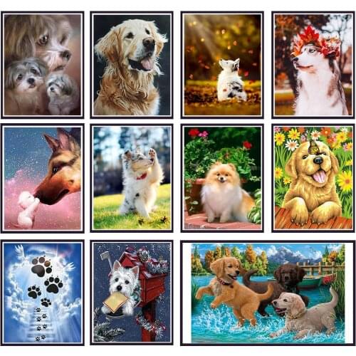 5D Diy Diamond Painting Lovely puppy pattern Set Full Round Drill Diamond Embroidery Mosaic Cross Stitch Kit Home Decoration