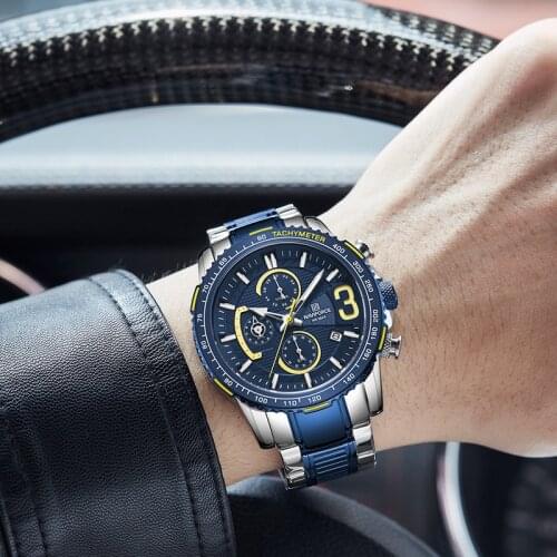 NAVIFORCE Chronograph Mens New Watch Fashion Brand Business Watches Stainless Steel Quartz Wristwatches Waterproof Clock 2020
