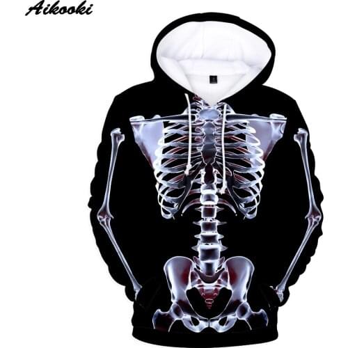 Aikooki New X-ray Perspective bone 3D Hoodies Men/Women Fashion Casual Sweatshirt Arrival X-ray Perspective bone Mens Hoodie Top