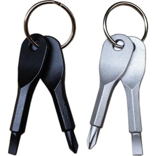 2pcs/ set Key Style Screwdrivers Portable Slotted Phillips Screwdriver Set w/ Key Ring Multitool EDC Tool Screw Driver