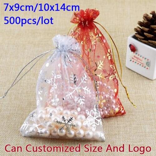 Organza gift bags wholesale 500pcs/lot 10*14cm silver snow flake design organza drawstring bags jewelry packaging pouches cheap