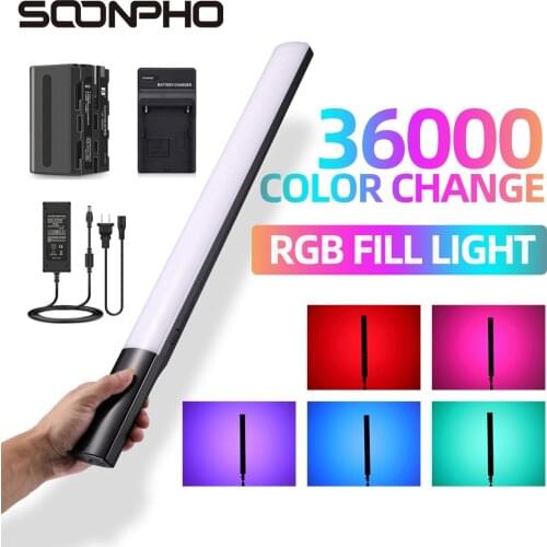 SOONPHO P20 Handheld Stick LED Video Light 2500k to 8500k RGB Colorful Outdoor Wedding Photography Light With 4400mHA battery