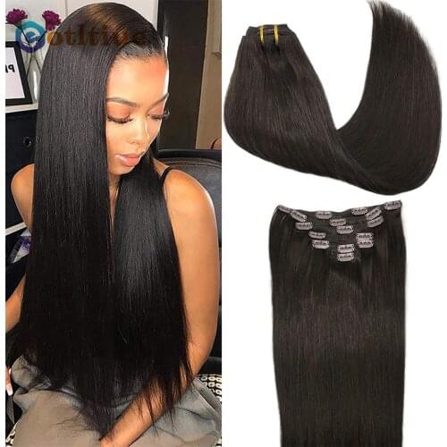 Eotltiue Straight Human Hair Clip in Hair Extensions for Black Women Unprocessed Full Head Brazilian Hair 7/Pcs with 16Clips