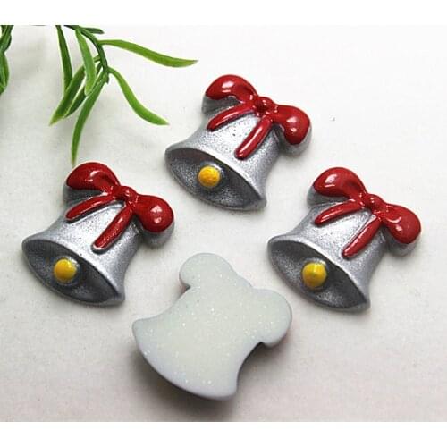 10pcs Silver Christmas Jingle Bell Resin Flatback Cabochon DIY New Year Scrapbooking,23*26mm(SD1006)