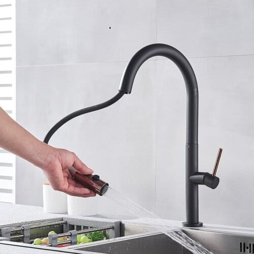 Vidric Black Rose Gold Kitchen Faucets Pull Out Spray 360 Rotation Single Handle Mixer Tap Kitchen Sink Mixer Tap