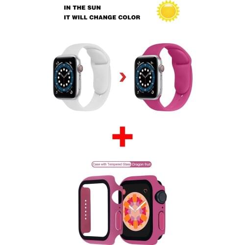 Glass+Case+Strap For Apple Watch band 40mm 44mm 38mm 42mm Silicone Sport Change Color bracelet for iWatch serie 3 4 5 6 se band