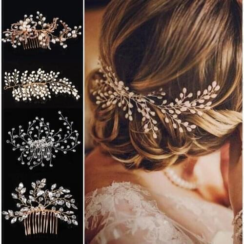 Handmade Wedding Crown Floral Pearl Hair Accessories Hair Ornaments Western Wedding Fashion Headdress For Elegant Bride