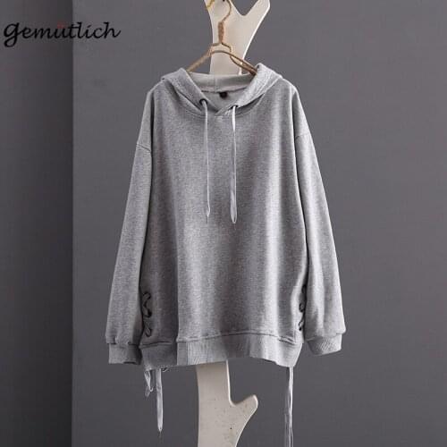 GEMUTLICH Plus Size 3XL-6XL BF Loose Hoodie with Hood Autumn Knitwear Sweatshirts Fashion Grey Black