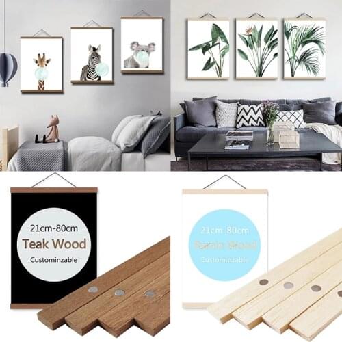 Magnetic Poster Hanger Frame Teak Wooden Hanger Frame Natural Painting Photo Frame Canvas Wall Art Craft Frame Art Hanger