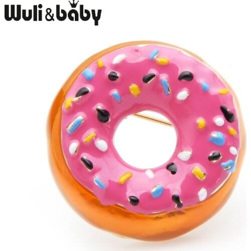 Wuli&baby Pink Blue White Enamel Donuts Bread Brooches Women Cute Favorite Food Casual Party Brooch Pins New Year Gifts