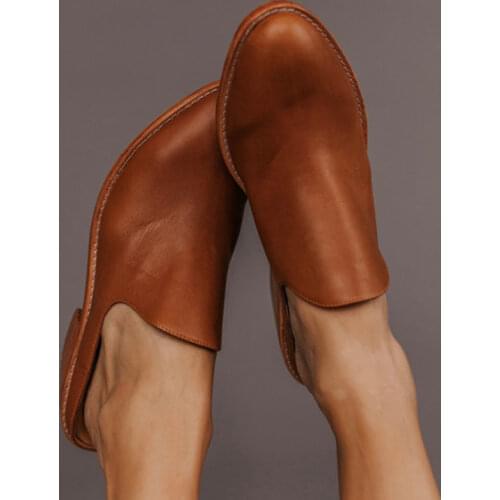 Woman Mid Thick Heels 2020 Women Leather Sewing Slipper Ladies Round Toe Womens Slip On Female Comfortable Shoes Plus Size 43