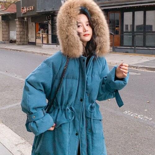 Women Winter Red Blue Velvent Parkas Female Fur Collar Thick Warm Long Sleeve Outerwears Lady White Duck Down Coats