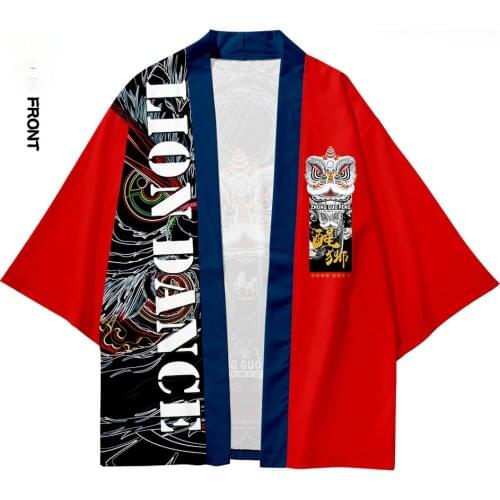 Suit Plus Size S-6XL China Lion Wake Japanese Cardigan Women Men Cosplay Yukata Clothing Harajuku Samurai Kimono + Pants Sets