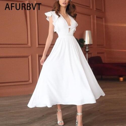 Summer Women Sleeveless Midi Dress 2021 Fashion Hollow Out Ruffle Black Green V Neck Lace Woman Dresses Elegant Casual Clothes