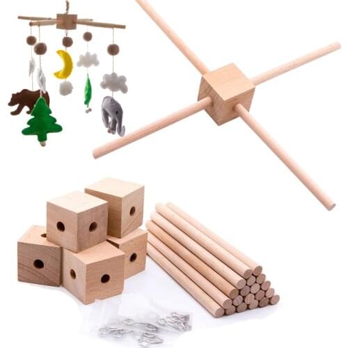 1Set Baby Hanger Mobile Crib Frame Bed Bell Wooden Mobile Crib DIY Crafts Frame Handmade Toys Mobile Holder Newborn gifts