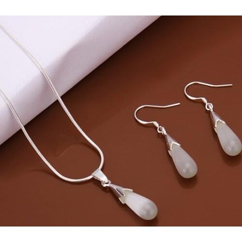 100% S925 Bijoux En Argent Sterling Ensembles Moonstone Collier/Boucles D'oreilles Ensemble de Bijoux Livraison Gratuite