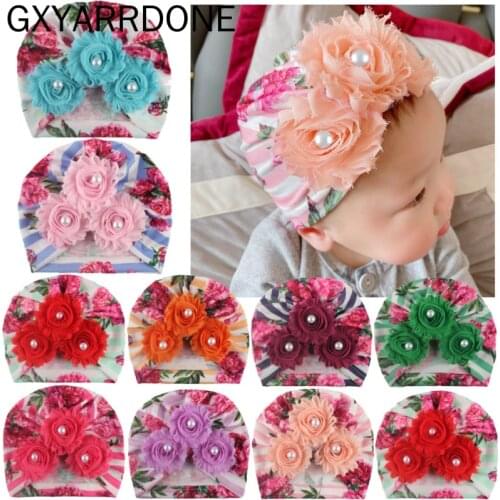 2020 Summer Baby Accessories Newborn Infant Kids Baby Boy Girl Indian Turban Twist Knot Beanie Hat Pearl Flower Solid Soft Cap