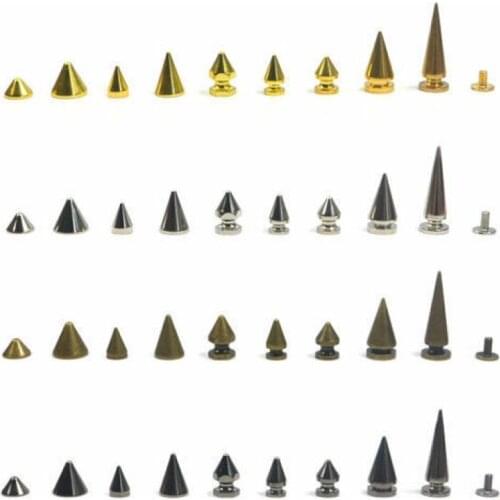 50pcs/Set 7x10/13mm 9.5x6mm 3 sizes Silver Cone Studs and Spikes for Clothes Screwback DIY Craft Cool Punk Garment Rivets