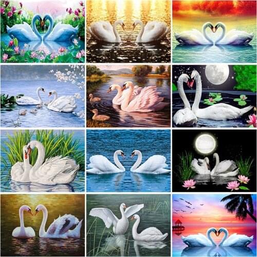 DIY White Swan 5D Diamond Painting Full Round or Square Rhinestone Mosaic Diamante Embroidery Cross Stitch Wall Art Home Gift