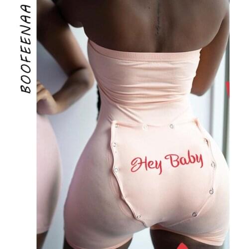 BOOFEENAA Sexy Letter Embroidery Button Butt Flap Pajamas Jumpsuit Women Sleep Romper Cute Onesie One Piece Outfit C68-BH15